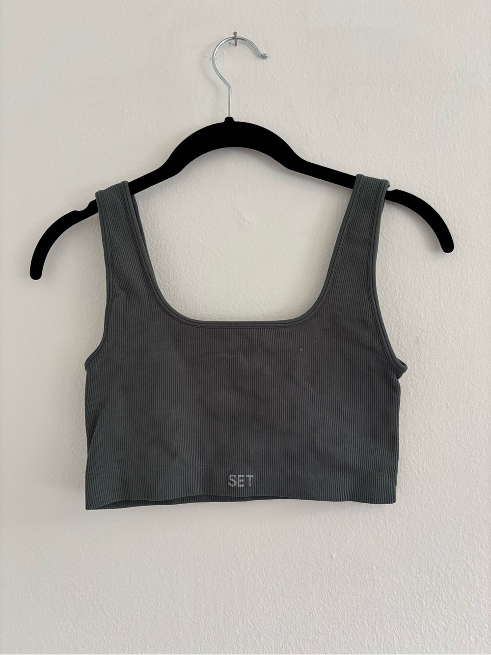 SET Active Ribbed Gray Seamless Crop Tank